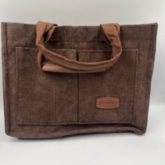 NEW Fashion & Bags Tote Bag Purse Brown Corduroy Crossbody Detachable Strap - Picture 6 of 12